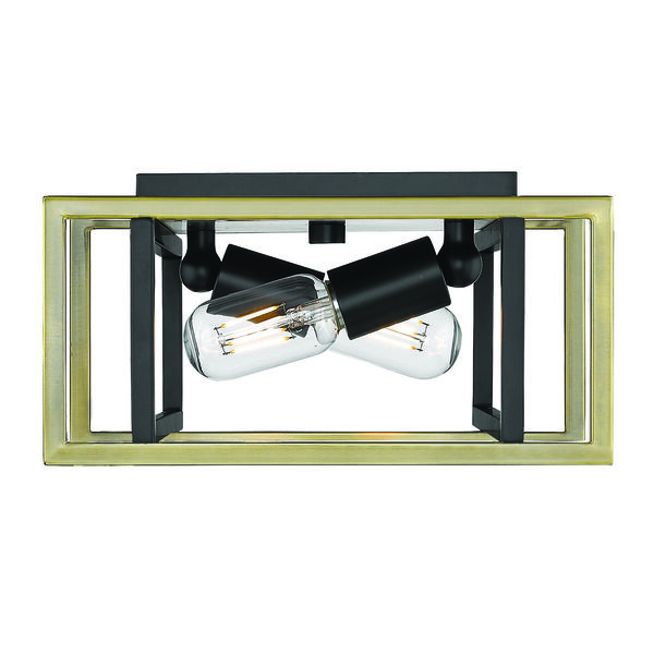 Tribeca Black and Aged Brass 11-Inch Two-Light Flush Mount, image 2